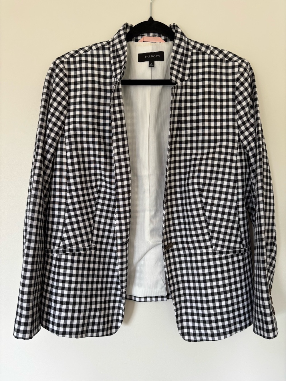 Talbots Black and White Gingham Open-Front Blazer